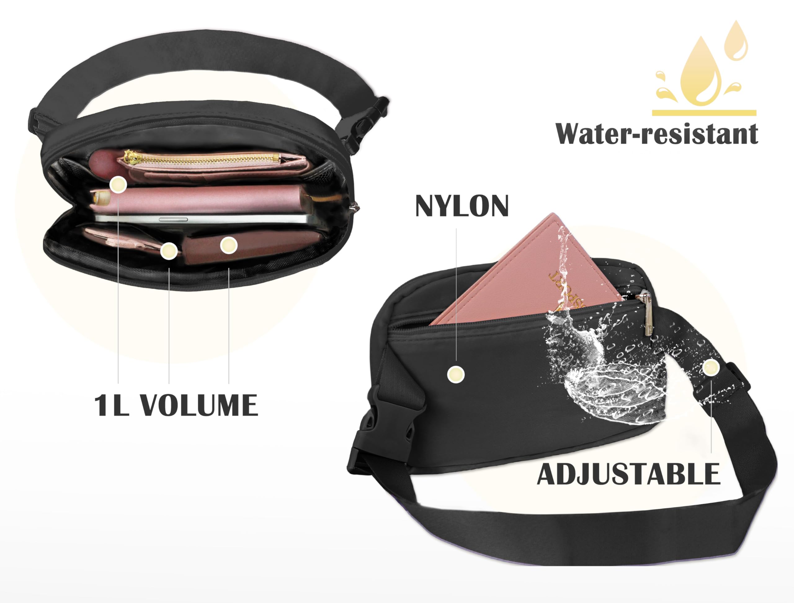COSHAYSOO Kleine Bauchtasche mit Initialenbuchstaben, verstellbarer Riemen für Damen, Teenager, Mädchen, Reisen, Fitnessstudio, Wandern, Cross-Body, trendige, adrette Tasche, Schwarzes Chenille,