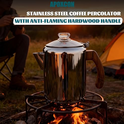 Miniatura 4 de Cafetera de acero inoxidable con perilla de vidrio resistente y mango de madera maciza ignífuga y boquilla sin goteo, cafetera para acampar en