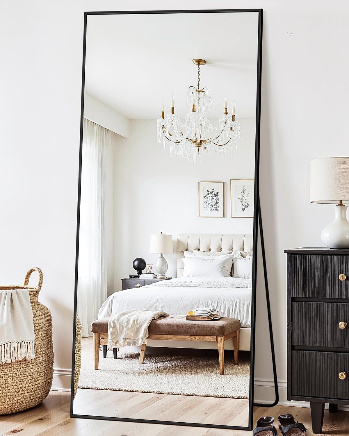 Antok 58"x18" Full Length Floor Mirror with Stand, Black