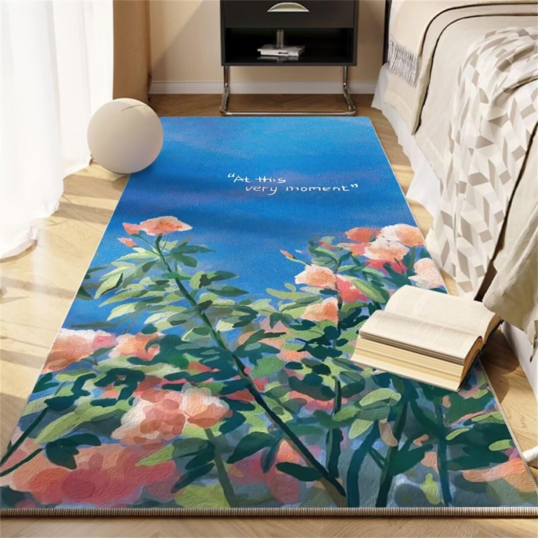 Tapis sol tapis chambre bebe fille lavable, grand tapis de salon déco bleu vert
