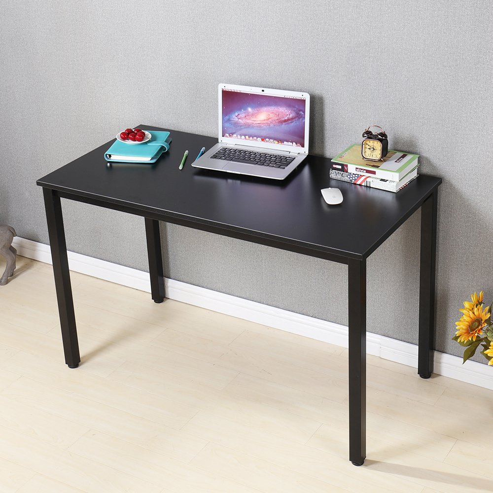 sogesfurniture Scrivanie 120x60cm Tavolo per Computer Ufficio Postazioni di Lavoro Scrivania PC Tavolo da Pranzo Moderno in Acciaio Legno, Nero AC3B-120-SF