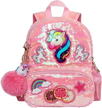Toddler Unicorn Sequin Backpack for Girls, Cute Kids School Book Bag for Nursery Elementary, Gift for Birthday Xmas