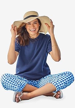 Woman Within Plus Size Seersucker Pant - 12 W, Navy at