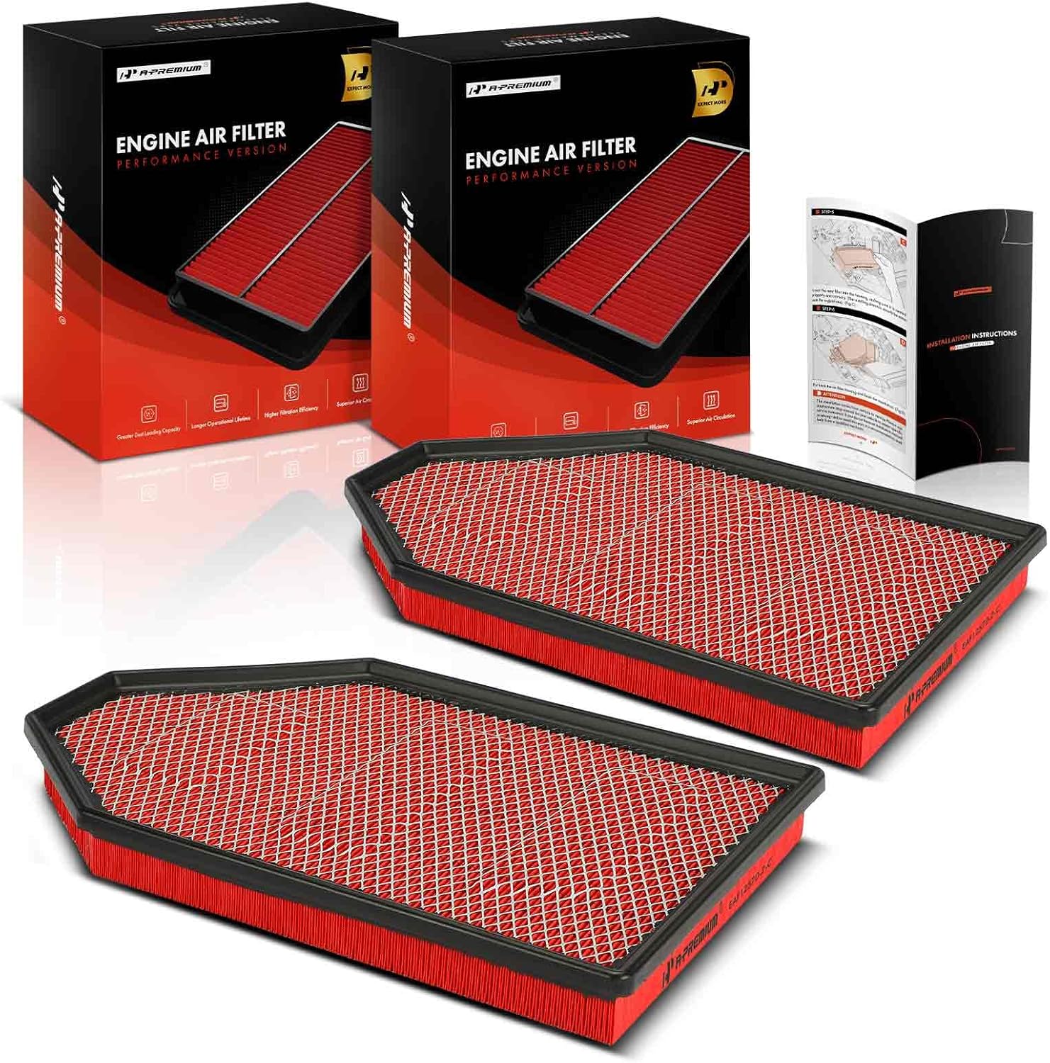 A-Premium 2-PC Pre-oiled Engine Air Filter Compatible with Dodge Charger, Challenger & Chrysler 300, 2011-2023, 3.6L 5.7L 6.2L 6.4L, Replace# SA11257, 04861746AB