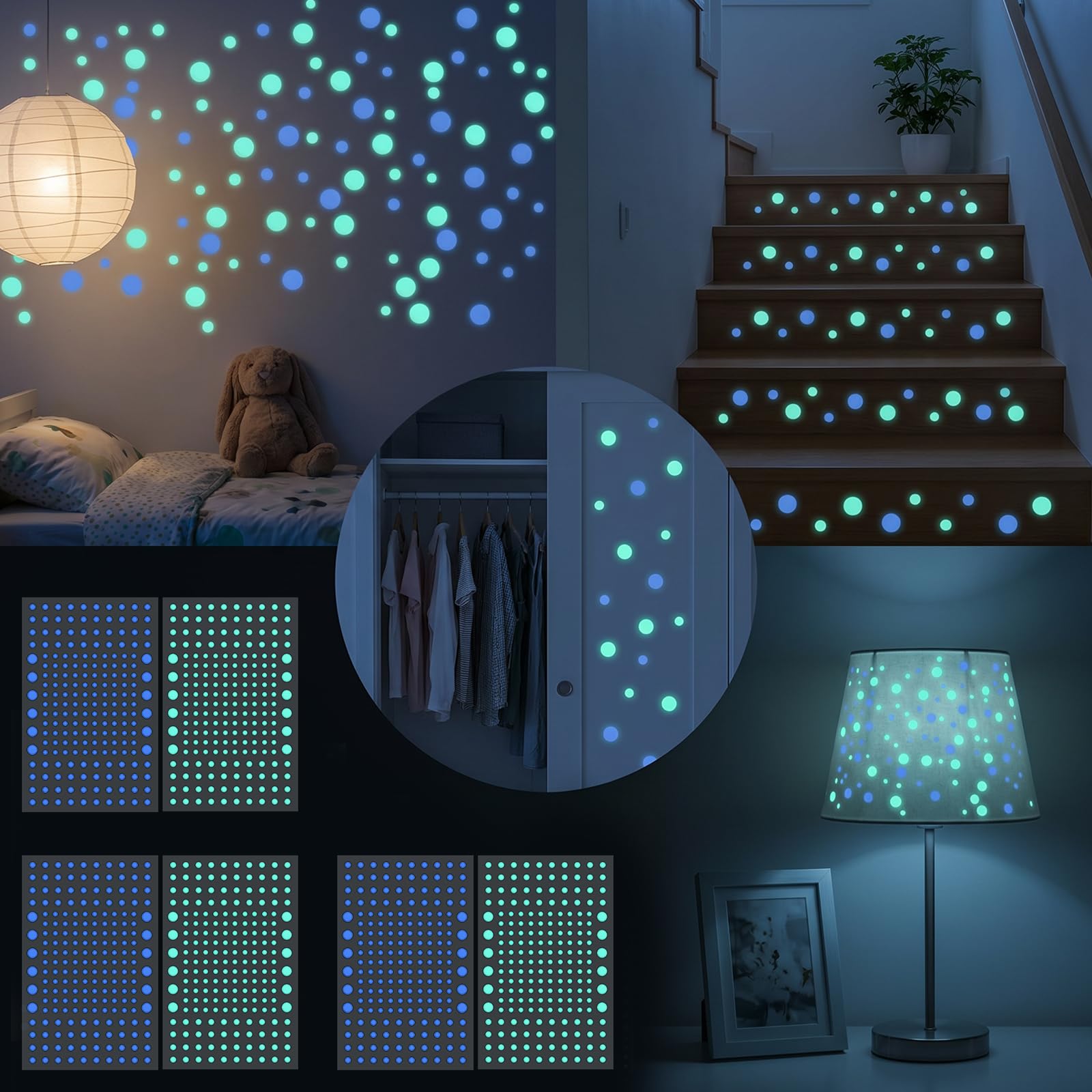 4 Blatt autocollants muraux phosphorescents, autocollants phosphorescents, autocollants de plafond, autocollants muraux pour décoration de chambre, plafond, mur