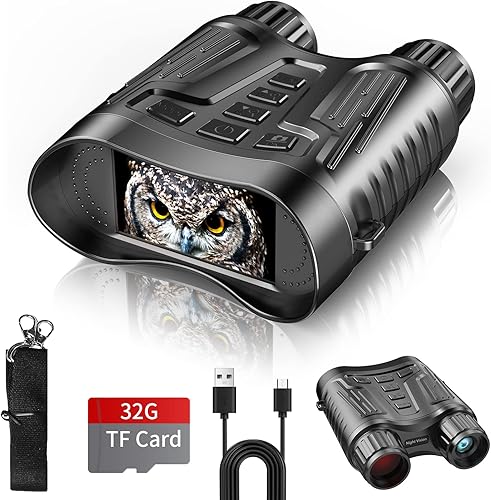 ArzzuNiu Gafas de prismáticos de visión nocturna recargables 4K de 1000 pies gafas de visión nocturna infrarroja para adultos prismáticos de