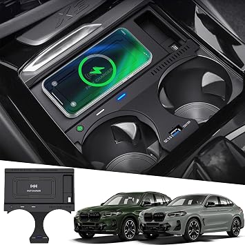 Wireless Car Charger for BMW X3/X3M G01 2018-2023 BMW X4/X4M G02 2019-2023, Wireless Fast Phone Charging Pad Mat for BMW X3 sDrive30i/X3 xDrive30i/X3 M40i/X4 xDrive30i/X4 M40i Accessories