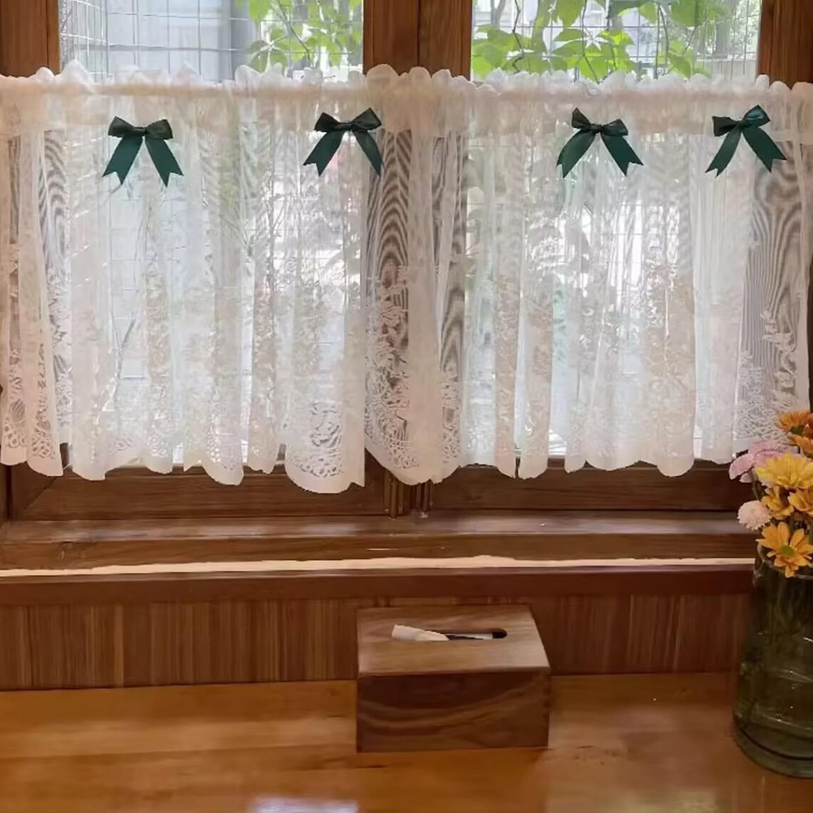 Koronkowa krótka zasłona Valance w stylu vintage