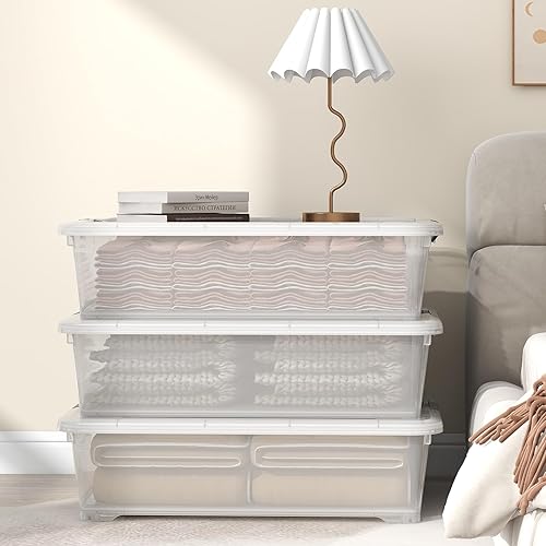 Miniatura 6 de Paquete de 4 cajas de almacenamiento de plástico transparente de 50 cuartos de galón, contenedores grandes de almacenamiento debajo de la cama con