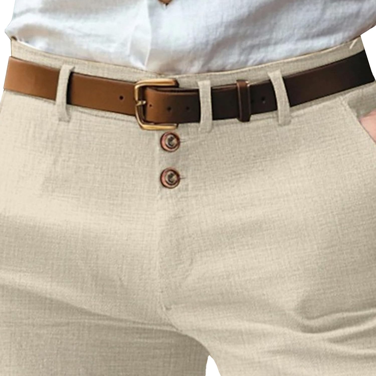 Maiyifu-GJ Men's Cotton Linen Shorts Stretch Casual Elastic Waist Flat Front Shorts Summer Lightweight Beach Short Pants