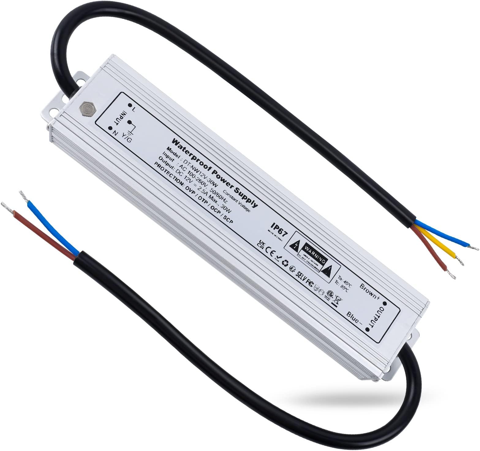 REYLAX 12V LED Driver Lighting Outdoor Transformer 30W 2.5A, IP67 Waterproof Transformer, Constant Voltage LED Power Supply, AC to DC Low Voltage Light Adapter, for Garden LED Lamps and Shed Light
