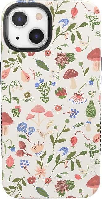 Casely iPhone 13 Case | Garden Party | Mushroom Floral Case | Bold Military Grade Protective Design | Compatible with MagSafe