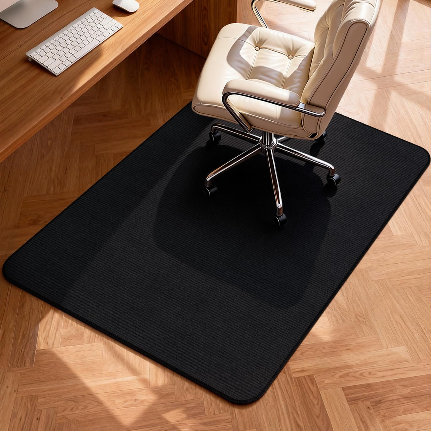 Blvornl Corduroy Office Chair Mat for Hardwood Floor, 35.4" x 47.3" Non-Slip Desk Chair Mat for Wood & Tile Floor, Under Desk Rug for Rolling Computer Chair, Floor Protector for Home Office, Black