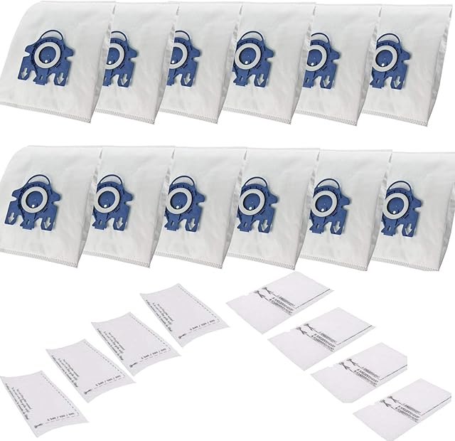 Filter Dust Bag Replacement for Miele Classic C1 Complete C2 C3 S2 S5 S8S400-S456i S600-S658 S800-S858 S2000-S2999 S5000-S5999 S8000-S8999 GN 3D Efficiency Vacuum Cleaner(12 Bags & 8 Filters)