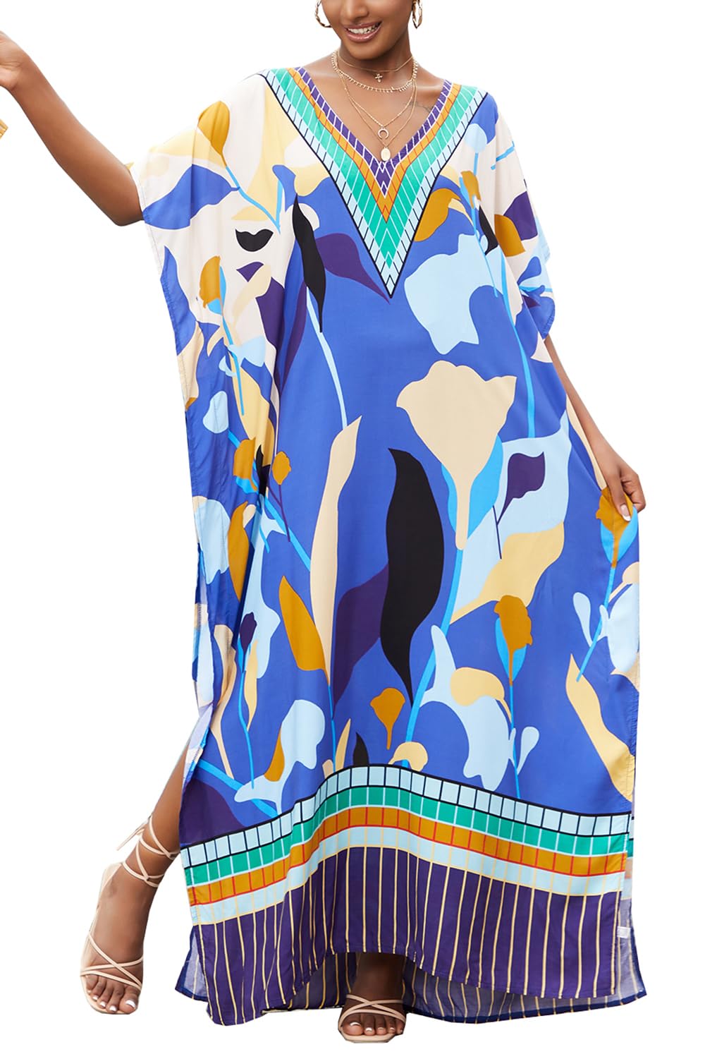 L-Peach Women's Kimono Long Dress Maxi Kaftan Summer Beach Boho Cover up Tops