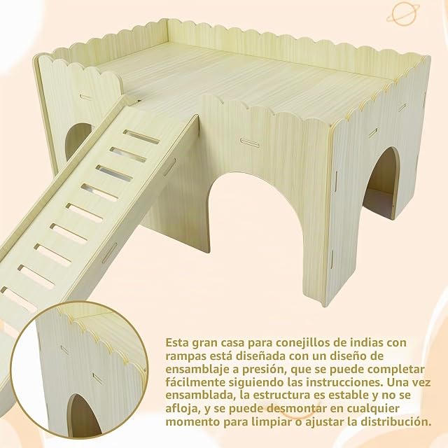 Foto 3 de 7 de GOEDCH Casa Grande Cobayas: Casa para Cobayas de Madera con Rampa de 4 Entradas
