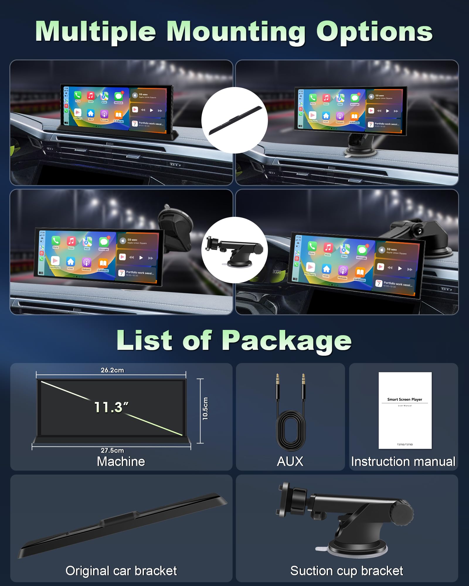 Exclusividad Pantalla Carplay Android Auto Coche de 11,3 Pulgadas con Soporte Estable, Pantalla Car Play Coche con Doble Navegador GPS Bluetooth Siri/GOO-gle para Auto Caravanas