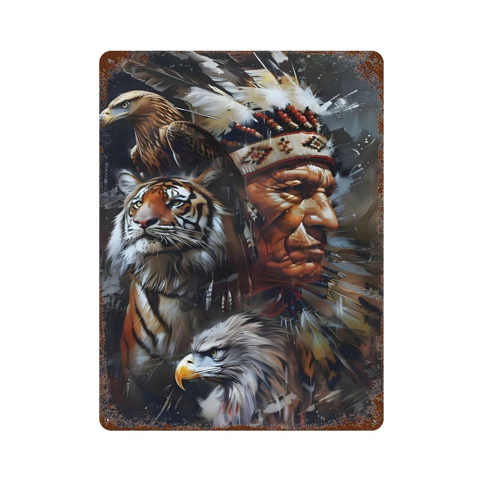 xiaoxiaoshen Wall Art Indian Chief Wall Decor Art Metal Tin Poster Modern Home Decor Art Home Bar Shop Decorations Vintage Sign 40x30cm