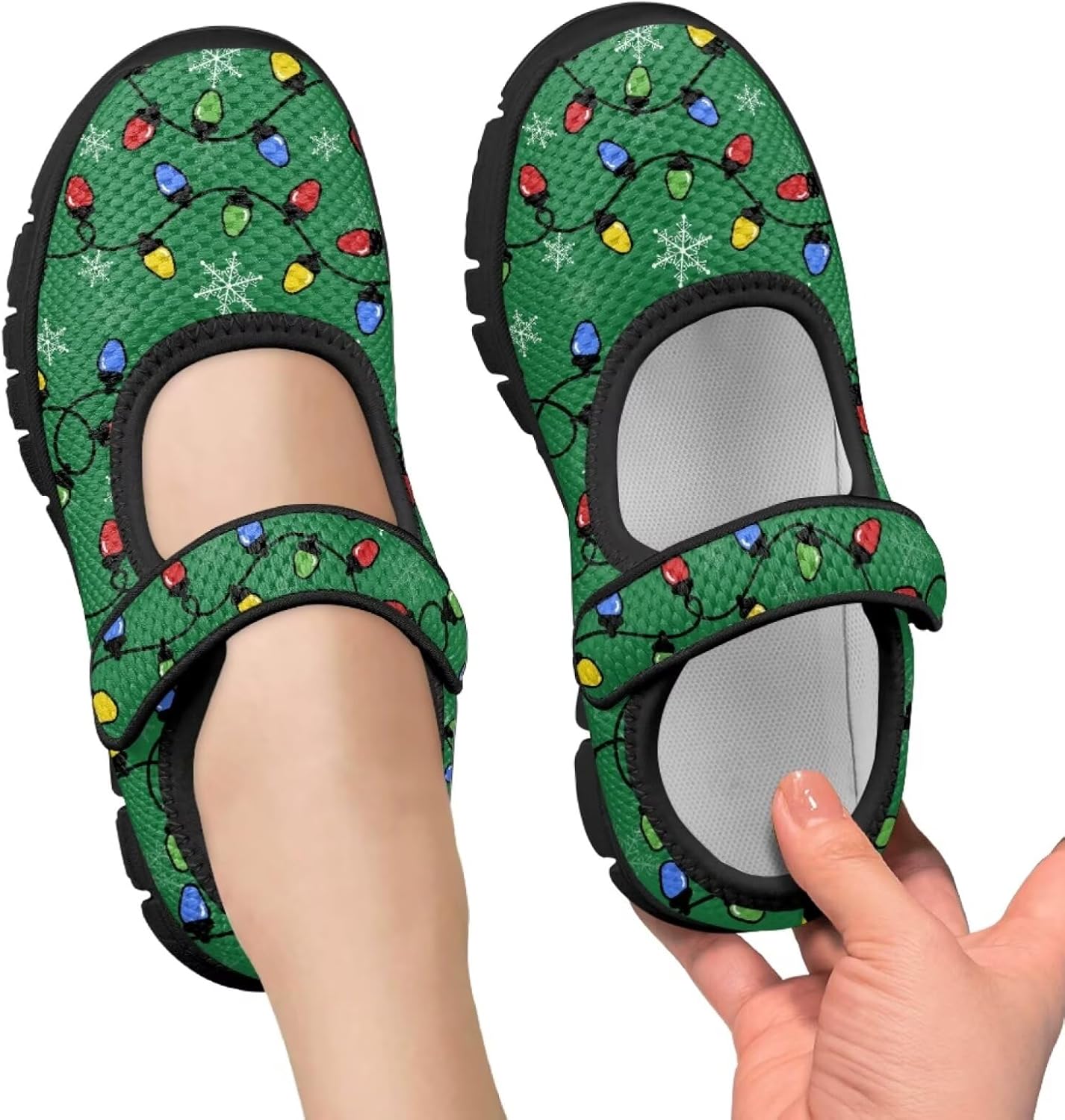 Christmas Print Girls Mary Jane Sneakers Dress Dance Shoes Athletic Walking Shoes for Outdoor Christmas Party,Activity,Wedding