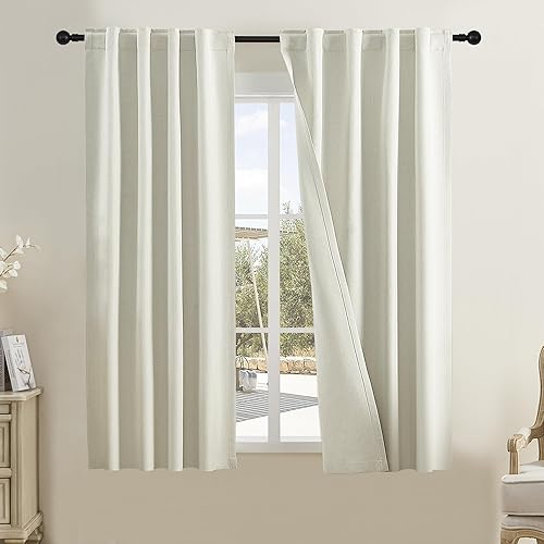 Miniatura 17 de DUALIFE - Cortinas de lino opacas beige de 54 pulgadas de largo, con pestaña trasera y bolsillo para cortinero, cortinas estrechas para dormitorio,