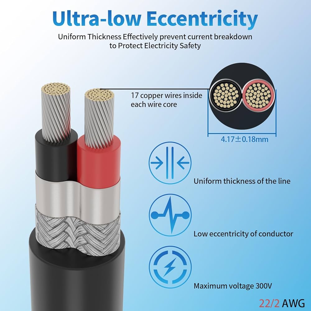 22 Gauge 2 Conductor Shielded Wire 25FT, UL2464 22 AWG 2