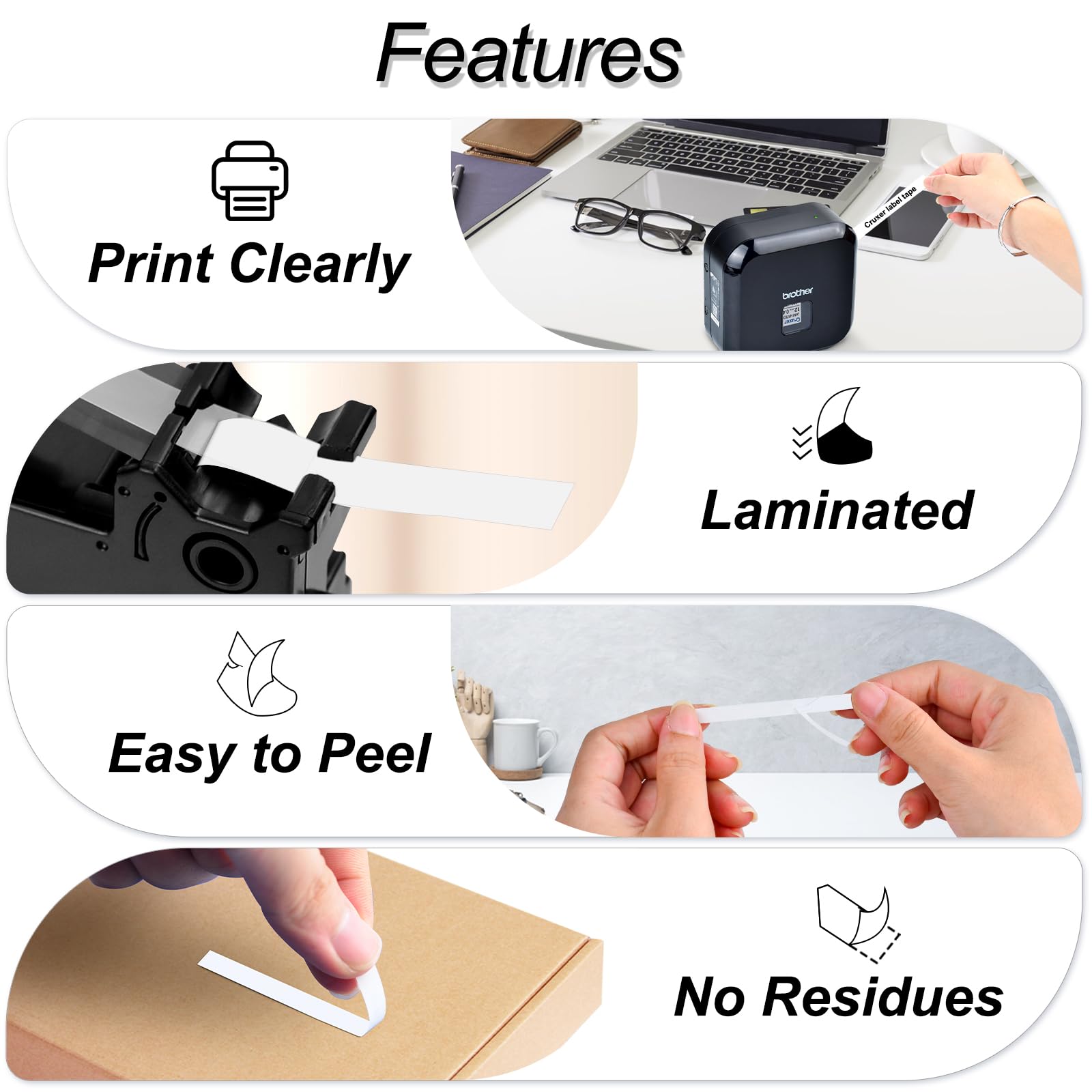 Cruxer 30er-Packung Kompatibel für Brother P-touch TZe-FX231 Flexible ID Ausweis Laminierte Bänder，Schwarz auf Weiß 0,47'' 12mm x 8m Schriftband Ersatz für Brother PT-H110 PT-D410 PT-E110VP