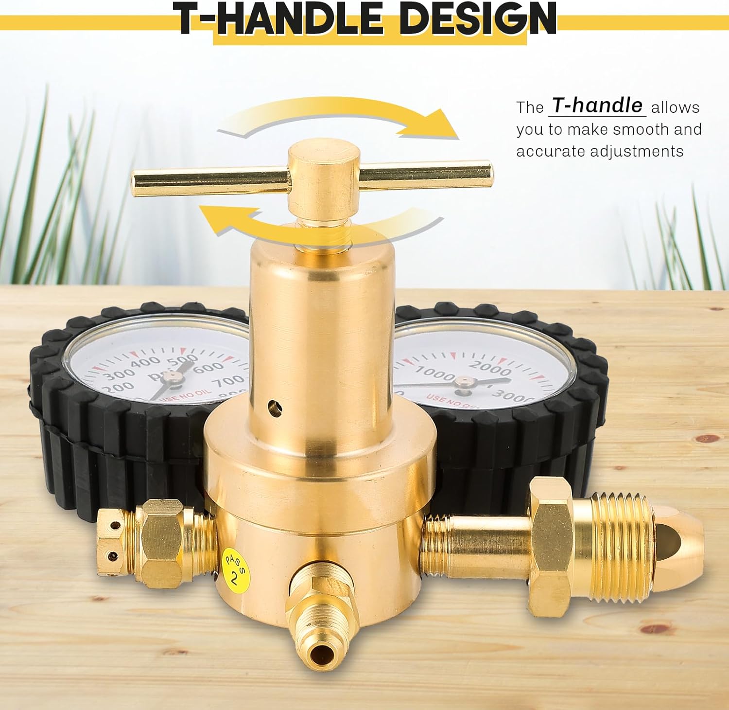Nitrogen Regulator with 0-800 PSI Delivery Pressure | CGA580 Inlet, Heavy-Duty Handle, 1/4-Inch Male Flare Outlet Connection