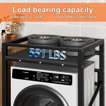 Washing Machine Storage Rack, Over The Washer and Dryer Shelf, Adjustable Laundry Room Organizer with Shelves, Space Saver Washer Stand, Multi-Purpose Washing Machine Stand for Bathroom Balcony Black