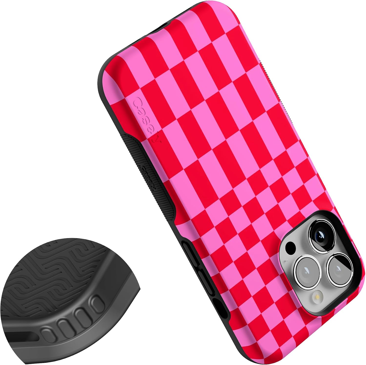 Casely iPhone 13 Pro Case | Vibe Check | Pink Checkerboard | Bold Protective Design | Compatible with MagSafe