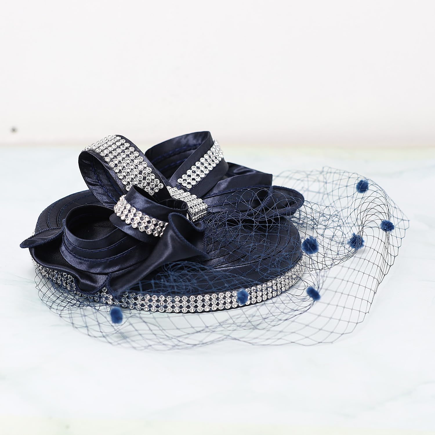 HIMESPORT Women Veil Mesh Sweetheart Fascinator Hat Bride Wedding Hair Accessory with Clip Rhinestone Cocktail Party Hat
