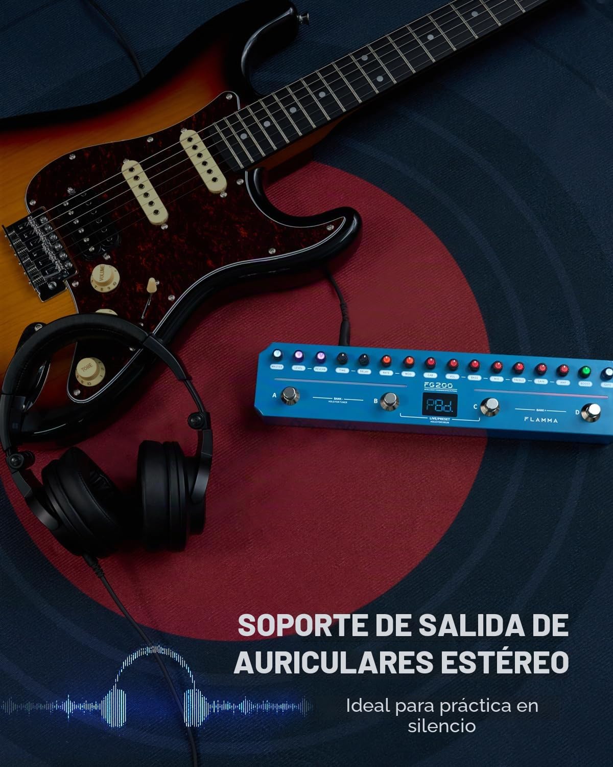 FLAMMA FG200 Pedal de guitarra inteligente multiefectos con 52 modelos, 5 BOOST, 16 CAB, 7 efectos, 9 IR, 40 preajustes y 40 ritmos