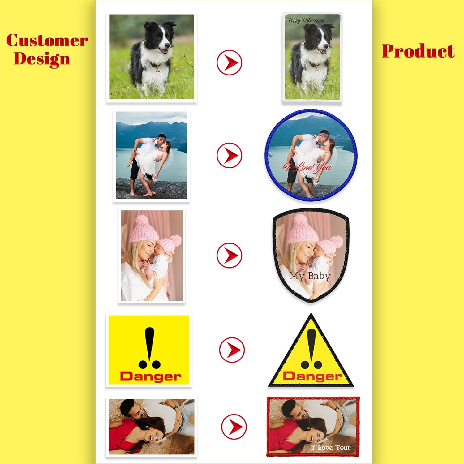 Custom Patches Personalized Name Patch with Merrowed Edge Sew On Iron On Hook and Loop Add Your Photo/Logo/Text for Clothing Jackets Caps Dog Harness-Square 3.1"-20PCS