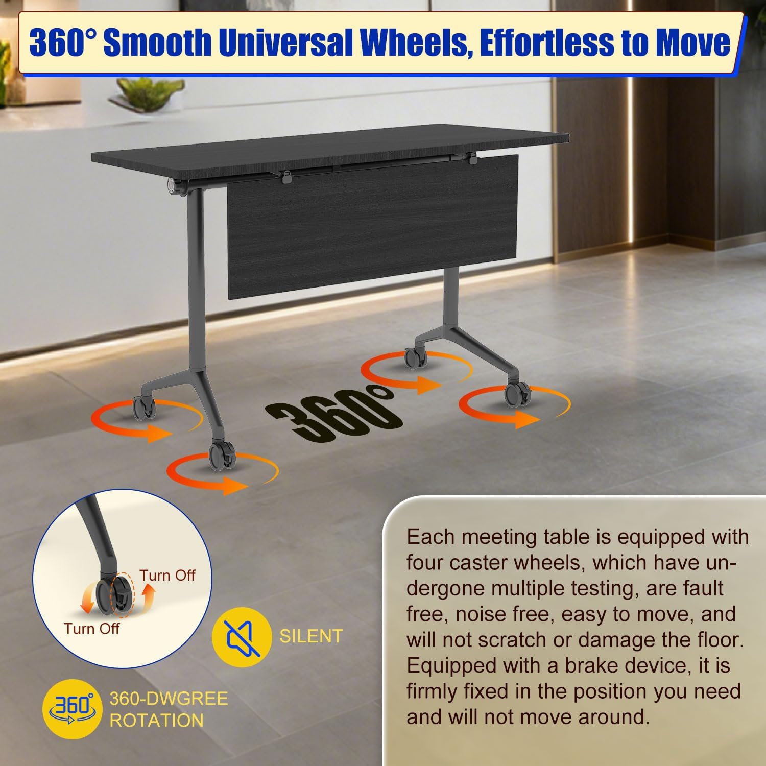 Folding Conference Room Tables Flip-top Mobile Training Table with 360° Caster Wheels,Modern Conference Table Rectangular Modular Meeting Seminar Table for Office Conference Room (4pcs, Ebony, 63")