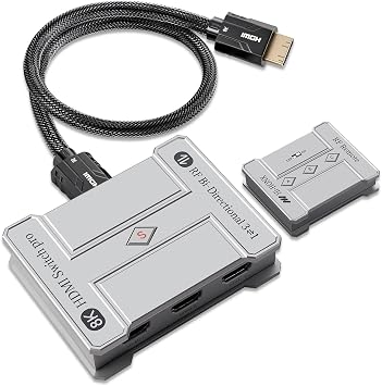 8K HDMI 2.1 Bi-Directional Switch, 3-in 1-Out & 1-in 3-Out, Support 8K@60Hz 4K@120Hz HDR+ Dolby Vision, HDMI 2.1 Splitter Compatible with PS5/4 Xbox Nintendo Switch Roku Apple TV Fire Stick