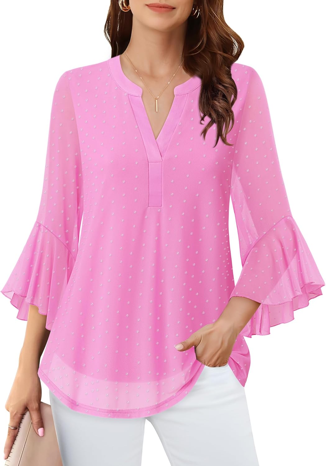 Lotusmile Women's 3/4 Sleeve Dressy Tops Elegant V Neck Blouse for Women Casual Work Evening Party - Image 2