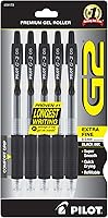 Pilot G2 0.5mm Extra Fine Gel Pens Black Ink, Pack of 5 - Smooth, Smudge-Free Rollerball for Journaling, Notes & Office