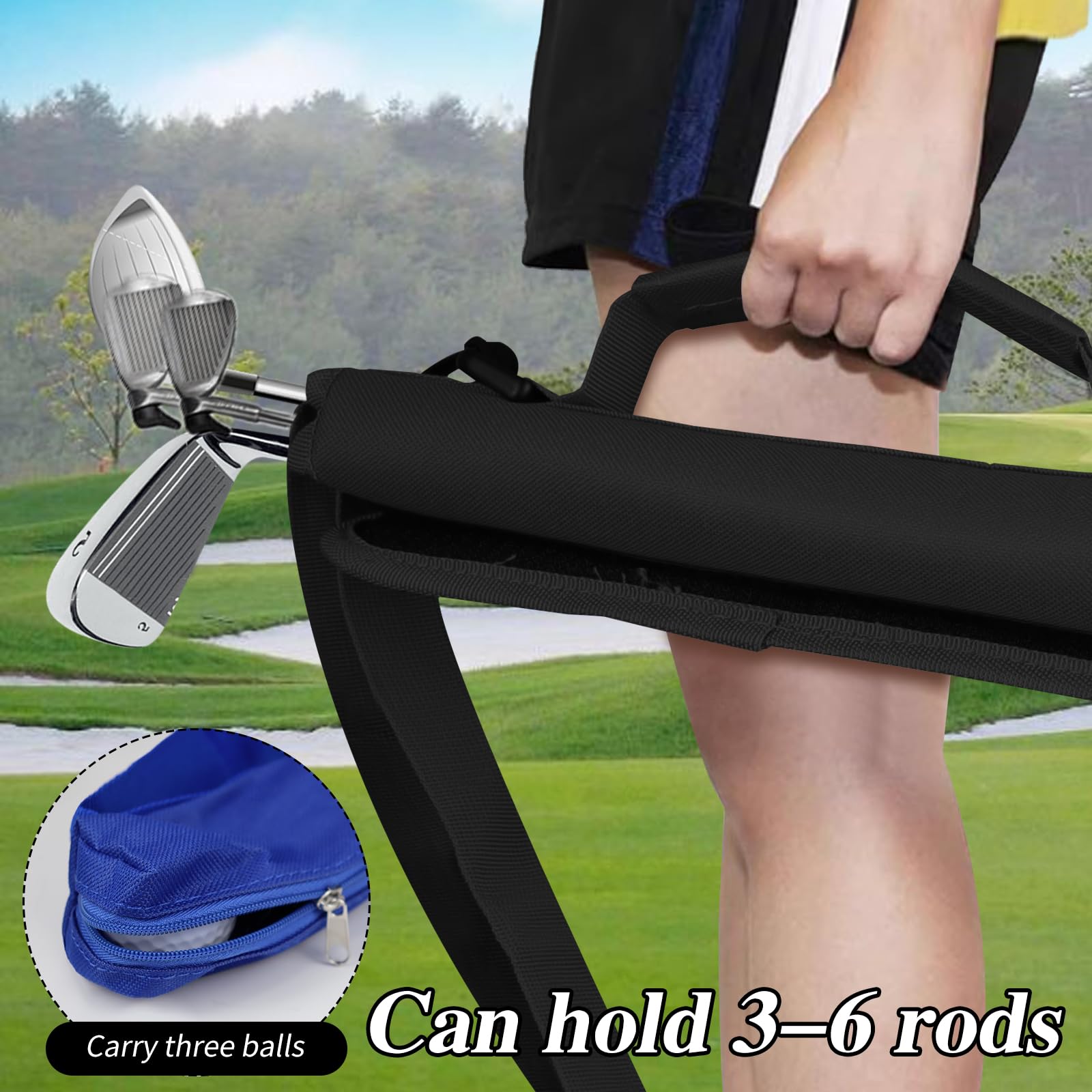 Bolsa de golf plegable para hombre y mujer con bolsillo y correa para 3-5 palos