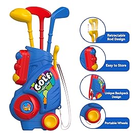 Liberry Toddler Golf Set with Putting Mat for 2 3 4 5 Years Old Boys Girls, Upgraded Kids Golf Cart with Unique Shoulder Strap Design, Indoor and Outdoor Golf Toys Christmas Gift