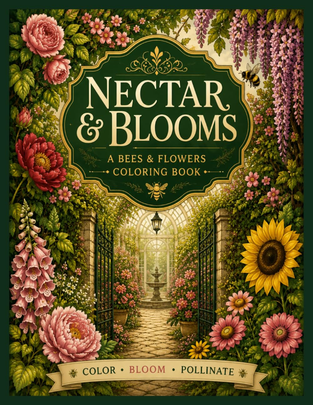 Nectar & Blooms: A Bees and Flowers Coloring Book