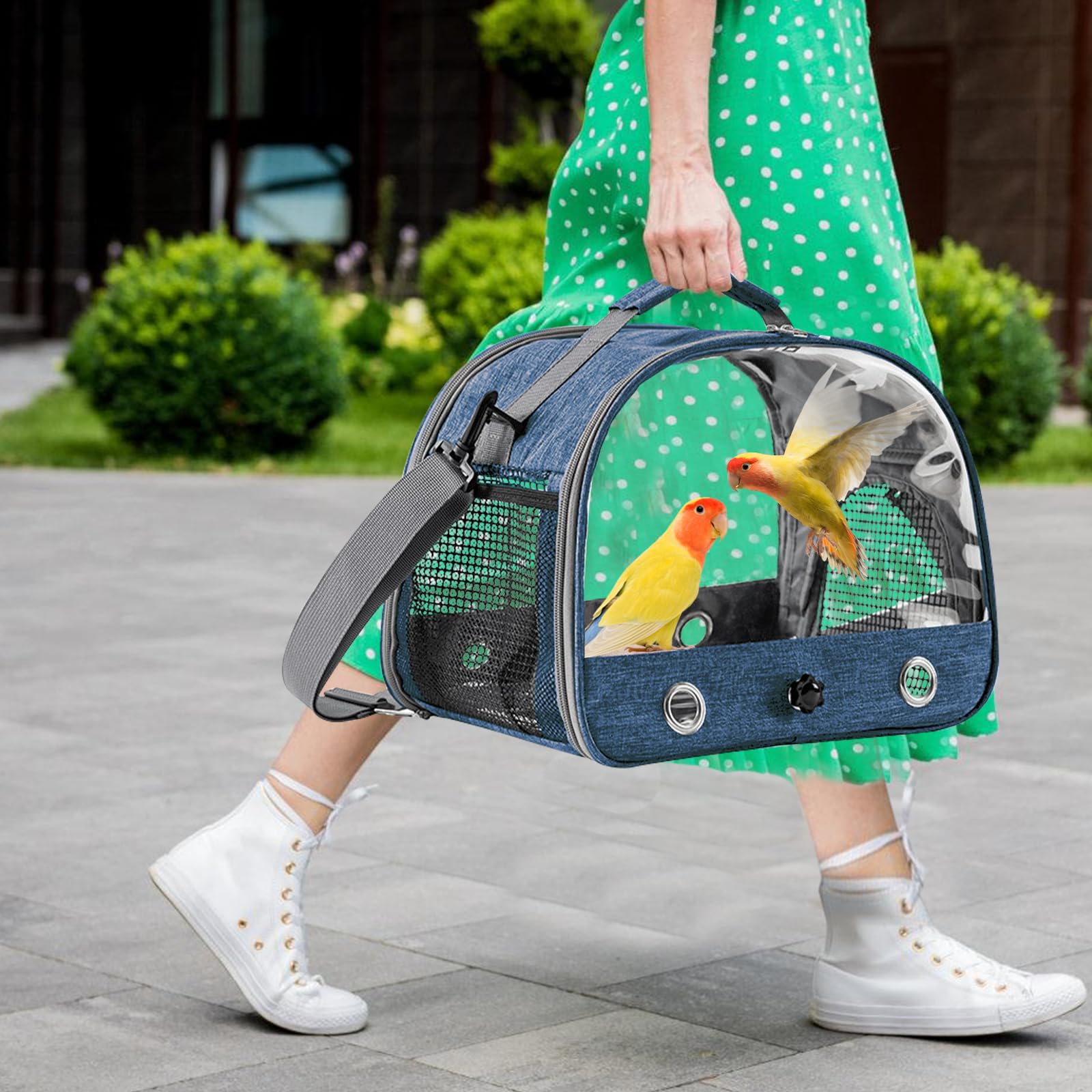 Boîte de transport pour oiseaux : sac à dos pour oiseaux avec perchoir et plateau en acier inoxydable, boîte de transport légère et respirante, cage de voyage pour perroquets perruches (33 x 17
