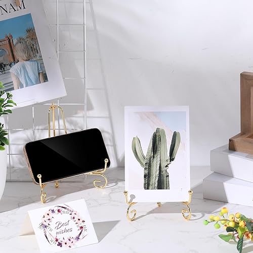 Miniatura 6 de 10 Pack 4 Inch Iron Plate Stands for Display, Plate Holder Display Stand, Gold Easel Stands for Photo, Picture Frame, Decorative Dish, Book and