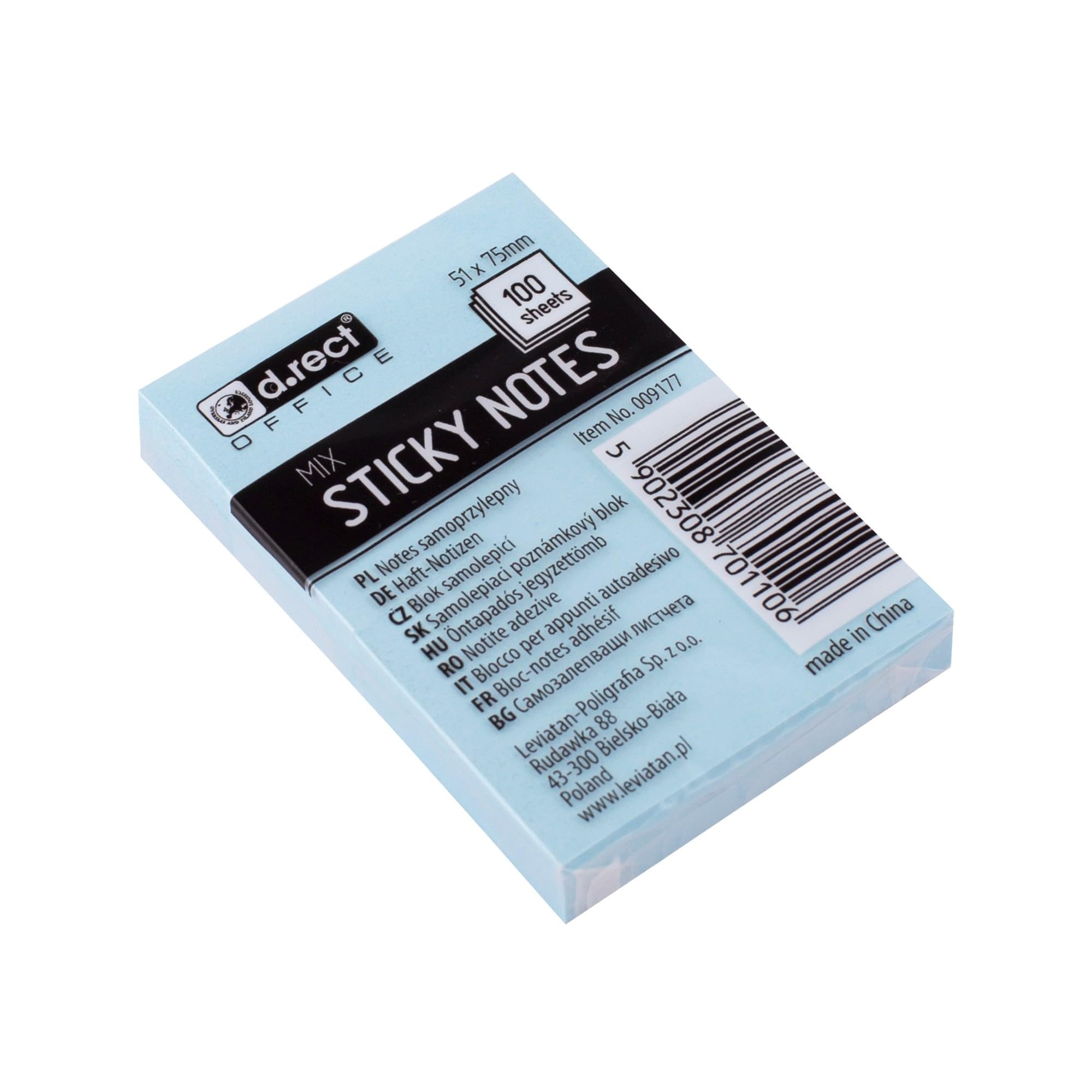 D.RECT - Sticky Notes (51 x 75 mm) | Sticky Notes for Office | Self-Adhesive Notes | Sticky Notes | 100 Sheets | Pastel Colour