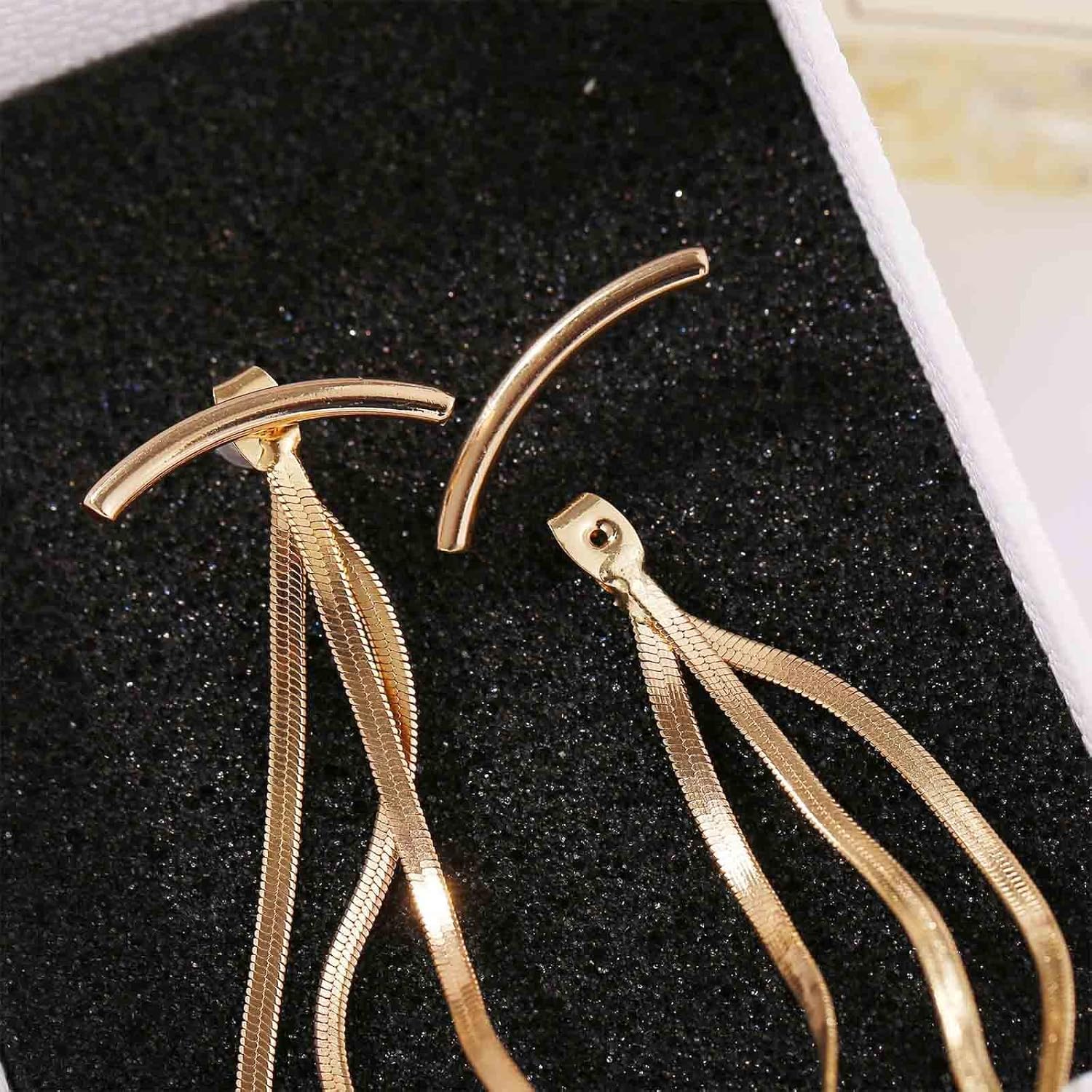 Vintage Snake Chain Drop Earring Gold Chain Dangle Earrings Long Tassel Dangle Earrings Arc Bar Ear Jackets Earrings for Women - Image 4