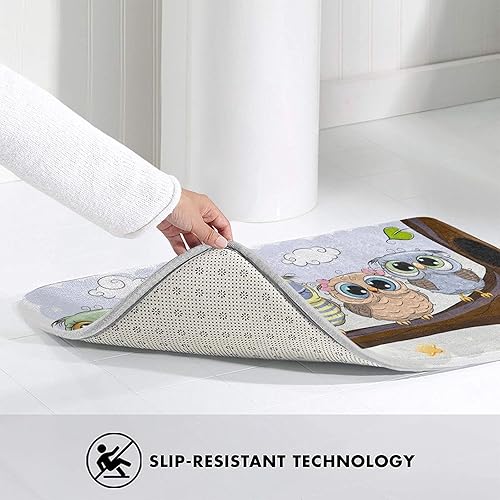 Miniatura 4 de Bonita alfombra de baño con diseño de búho para baño, tapetes de felpa pequeños, suaves, lavables, antideslizantes, absorbentes, alfombras de ducha,