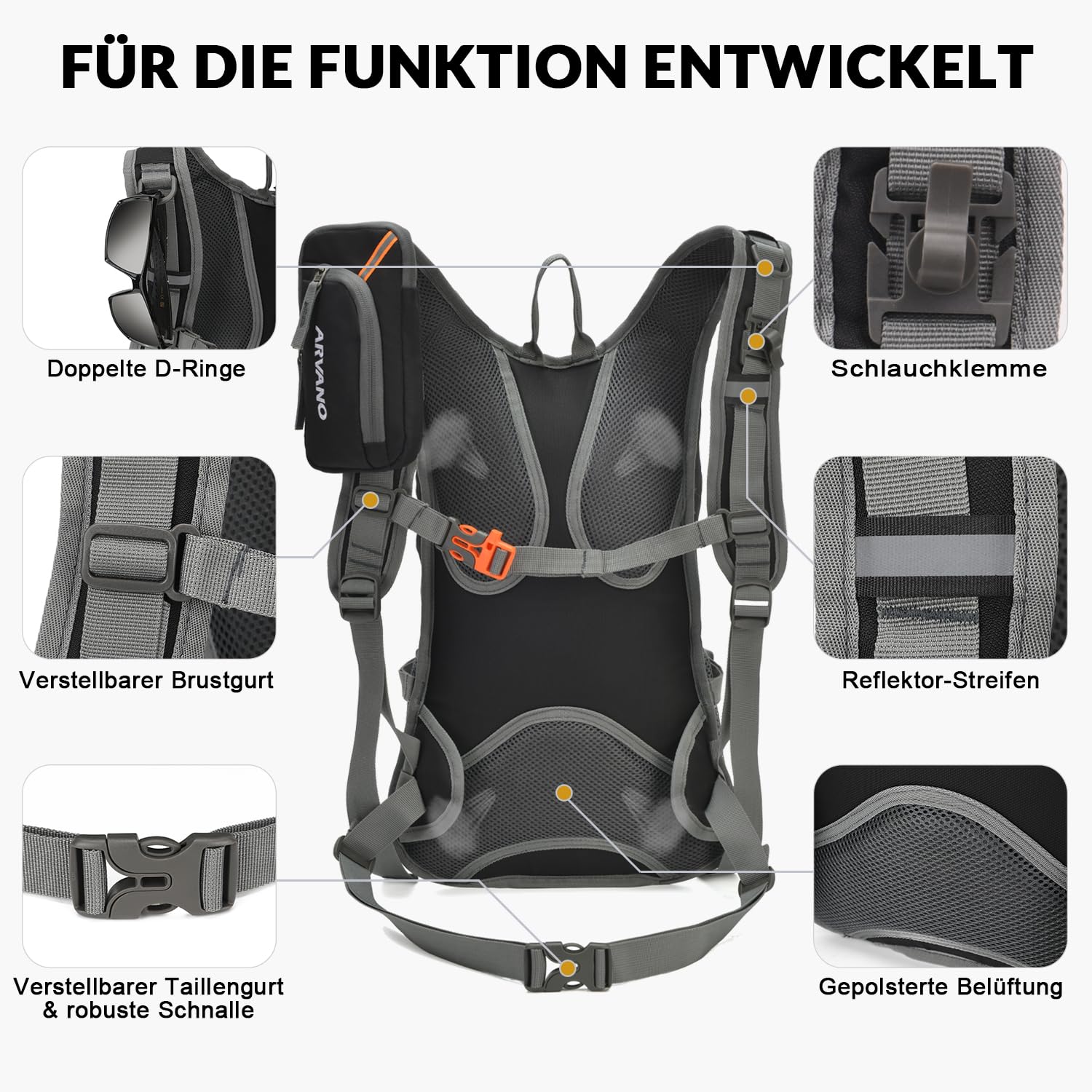 Trinkrucksack Fahrrad Rucksack mit Trinkblase 2l für Damen Herren, Wasserdicht für MTB Fahrrad Skifahren Wandern Motorrad Ski