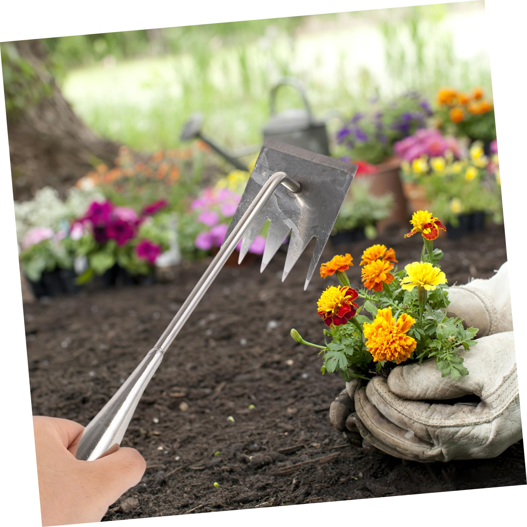 3St Artefakt zum Unkrautziehen manuelle Unkrautentferner kleiner Rechen für die Gartenarbeit Garten Unkrautzieher Unkrautvernichtungswerkzeug Jäter Unkrautbekämpfungsset Silver Yardwe