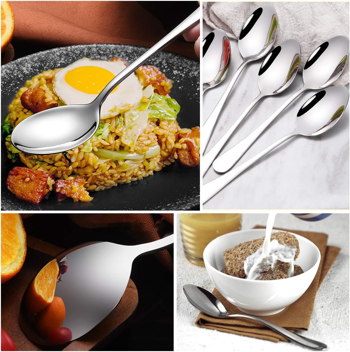 Dinner Spoon, MASSUGAR 16-piece 6.7" Tablespoons, 18/10 Stainless Steel Dinner Spoons, Silverware Spoons Dessert Spoons for Home, Kitchen, Restaurant (16Pcs)