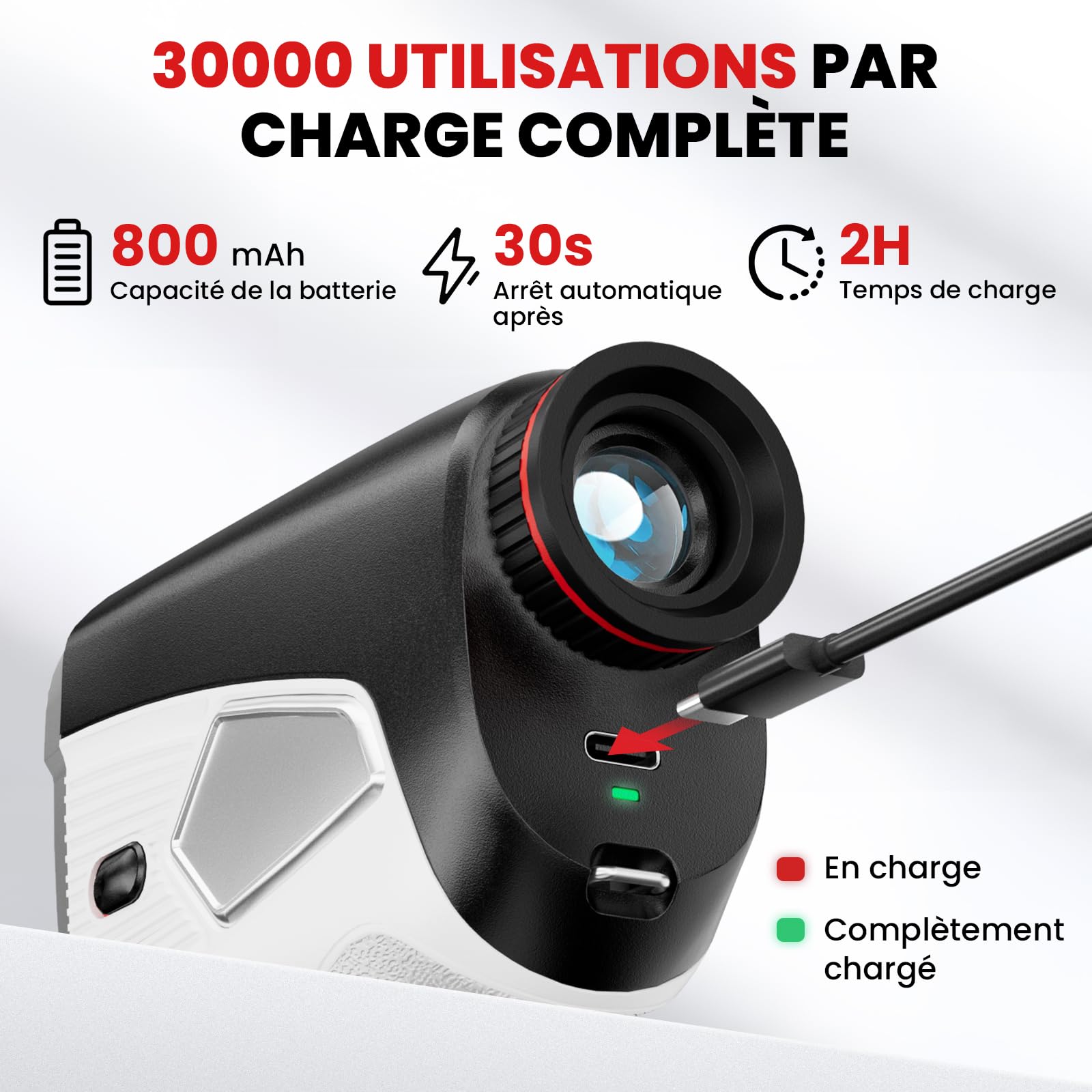 Télémètre de golf avec pente marche/arrêt, 1 374 m, grossissement 7x, haute précision, pour golf/chasse, verrouillage de drapeau avec vibration, télémètre de golf portable, rechargeable