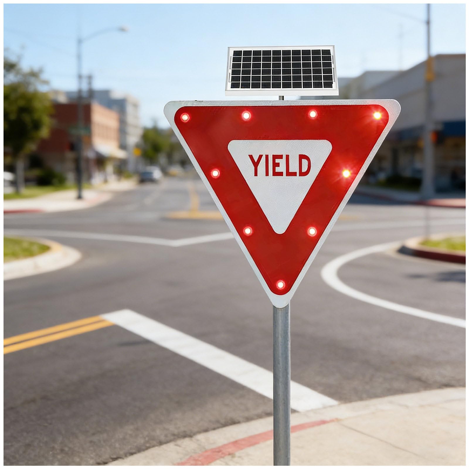 Cielobloen Multicolor Solar Yield Sign, Warning Metal Frame Traffic Signs – Solar Powered Led Flashing, 24/28 Inch, Ip65, Engineer Grade Reflective Material, With Mounting Accessories, For Crosswalks 28"