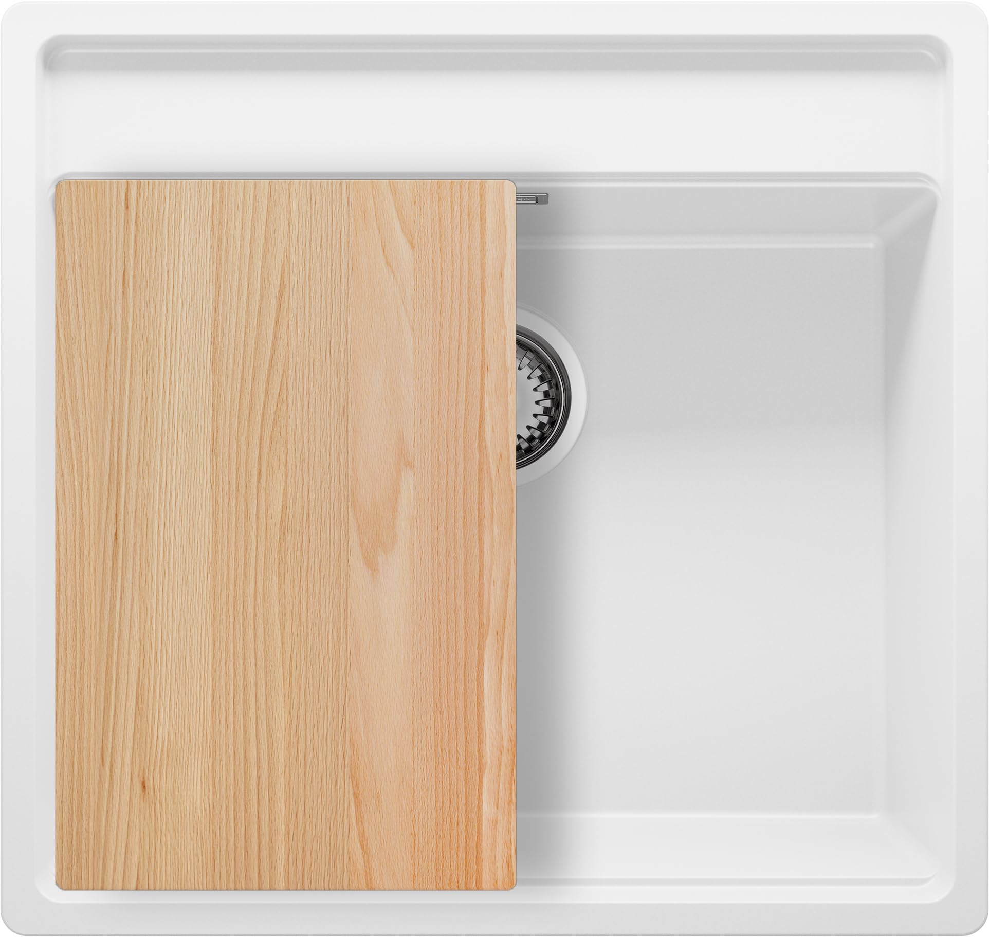 Évier de cuisine haut de gamme 1 bac 56x53cm Bergen S184 en composite de granit blanc pur